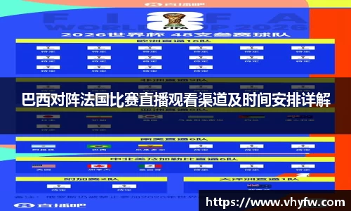 巴西对阵法国比赛直播观看渠道及时间安排详解